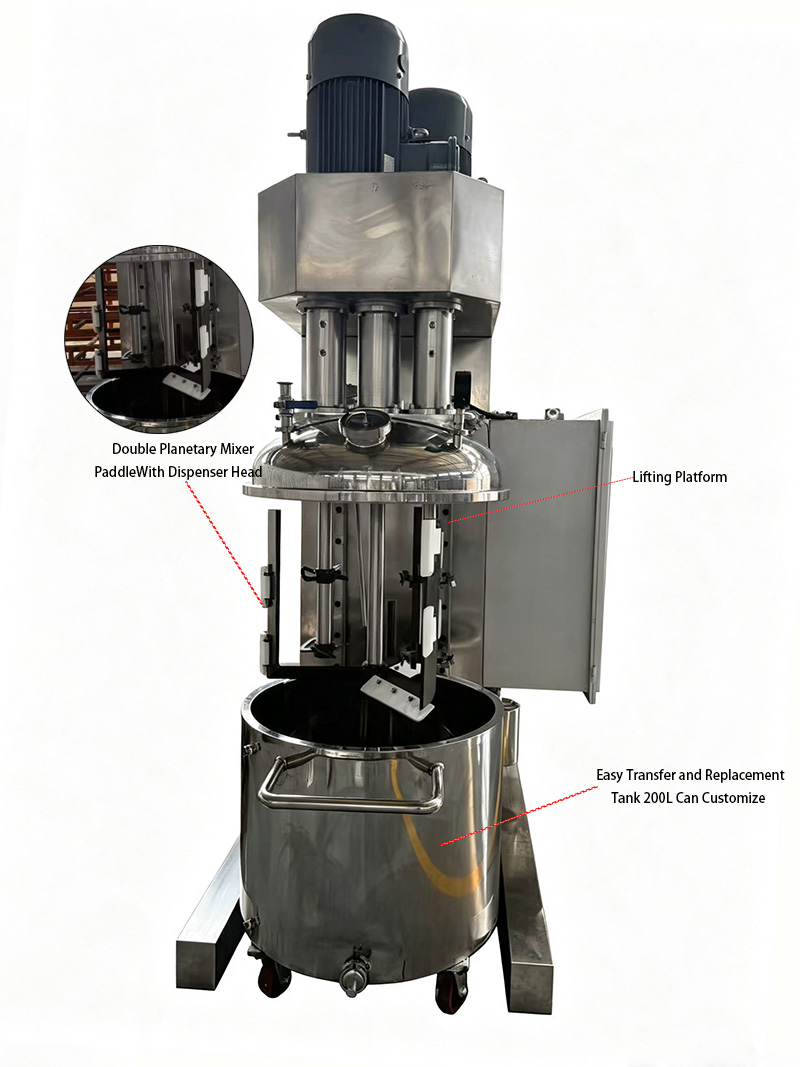 Hydraulic Lift & Discharge System - Showing the machine with cover lifted for cleaning, and the discharge system showing both turning type and bottom valve discharging options. Hydraulic Lift & Discharge System - Showing the machine with cover lifted for cleaning, and the discharge system showing both turning type and bottom valve discharging options.