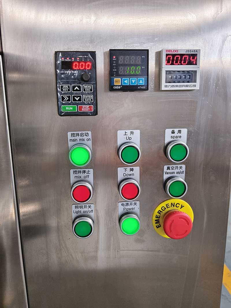 Control panel — button panel standard, Siemens / Delta / Mitsubishi PLC touch screen optional. CIP-ready piping available on request. To be replaced with the MAXWELL control panel photo. Control panel — button panel standard, Siemens / Delta / Mitsubishi PLC touch screen optional. CIP-ready piping available on request. To be replaced with the MAXWELL control panel photo.