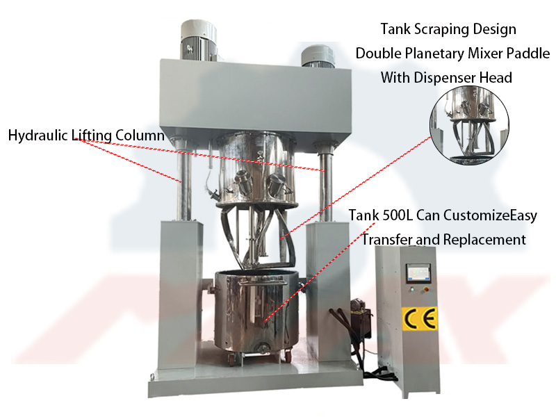 500L Double Rod Lifting Vacuum Planetary Mixer Detail Picture