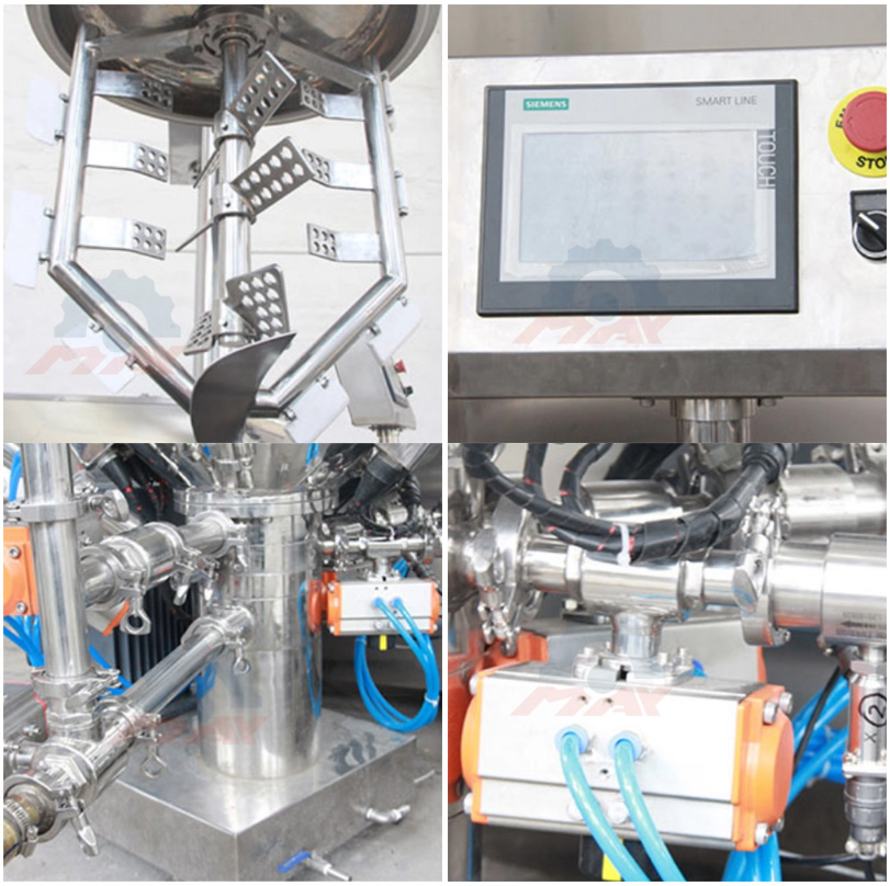 MJD-200 200L Mayonnaise Making Machine Vacuum Emulsifying Mixer Structure Diagram - Mixing Paddle, 3-Layer Tank, PLC Control Panel